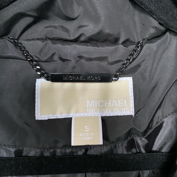 michael kors quilted  jacket with belt and hidden hood, black , SM - Picture 5 of 9